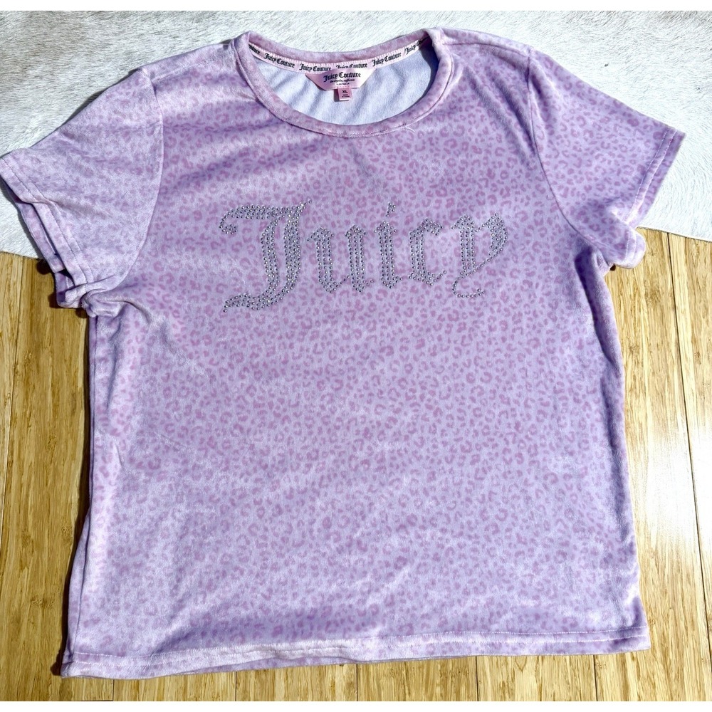 JUICY COUTURE Sleepwear Pink Cheetah Velour‎ PJ  Top Shorts Rhinestone Size XL